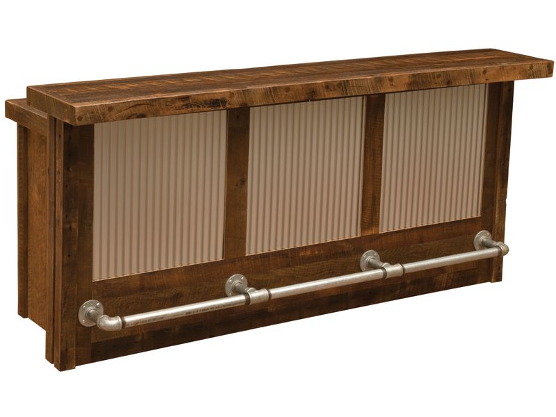 Barnwood 7-foot Bar with Corrugated Steel - Sink Cabinet - Artisan Top - Refrigerator Opening on Left 2