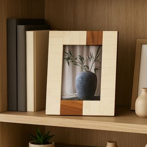 RESIN, 4X6 WOOD STRIPE PHOTO FRAME, IVORY/BROWN 9