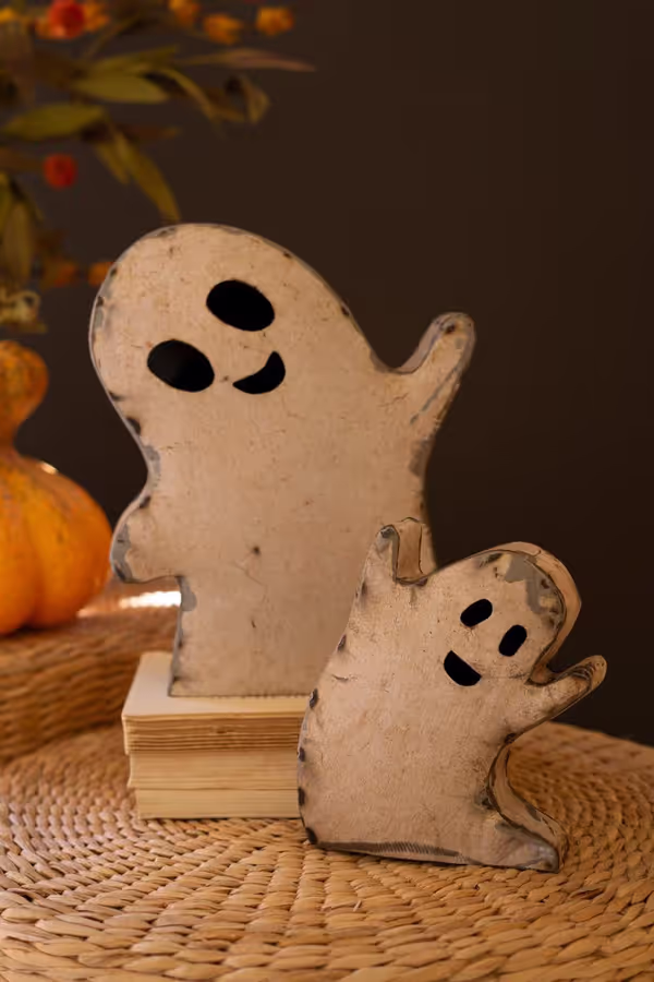 Set of 2 Recycled Iron Halloween Ghosts