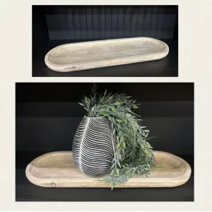 White Washed Wooden Oval Tray 24x8x1in 3