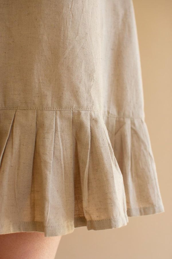 Tie-Shoulder Dress with Pleated Hem / Oatmeal