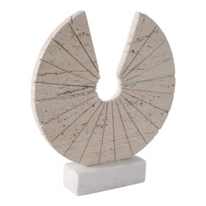 11X10" TRAVERTINE OPEN CIRCLE ON MARBLE BASE, TAN/ 3