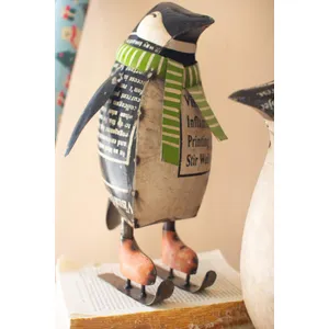 Set of 2 Recycled Metal Skating Christmas Penguins 3