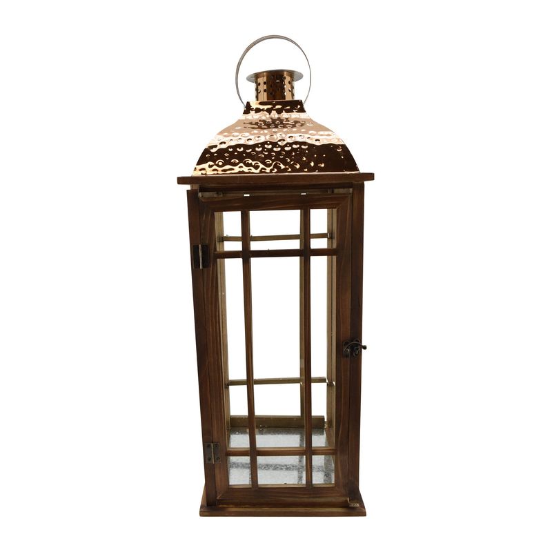27" Wood Lantern with Copper Top