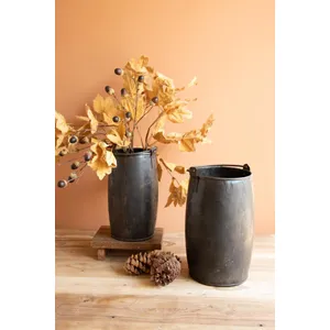 Set of 2 Hammered Recycled Iron Buckets with Handles 1
