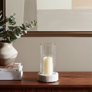 MARBLE, 11"H HURRICANE HOLDER, WHITE KD 2