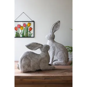 Set of 2 Rustic Metal Rabbits 4