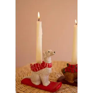 Set of 5 Ceramic Christmas Dog Taper Candle Holders 7