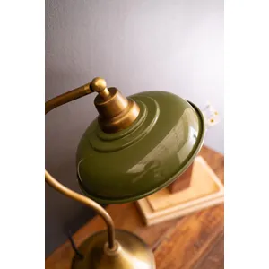Antique Brass Table Lamp with Green Enamel Shade 3