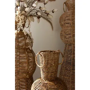 Set of 3 Woven Seagrass and Iron Floor Vases 3