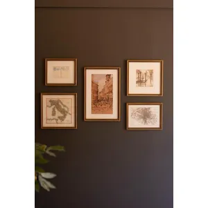 Set of 5 Mixed Framed European Gallery Wall Prints under Glass 1