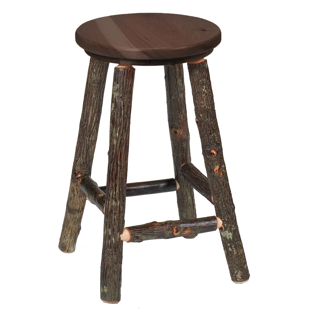 Hickory Log Round Barstool - Wood Seat - Slate - 18w x 18d x 30h