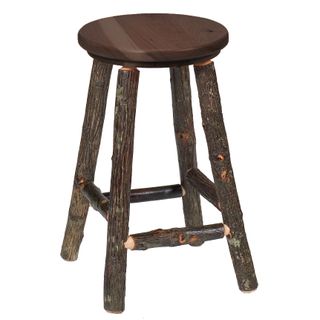 Hickory Log Round Barstool - Wood Seat - Slate - 18w x 18d x 30h
