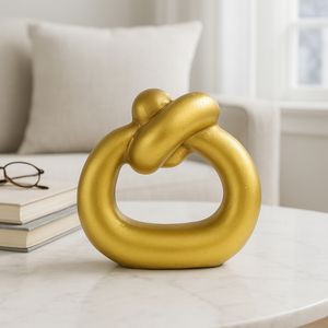 METAL,11"H,BROAD KNOT RING SCULPTURE,GOLD 10