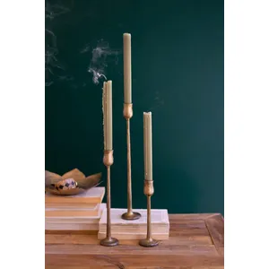 Set of 3 Antique Brass Finish Metal Taper Candle Holders 1