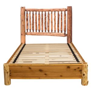 Cedar Log Small Spindle Bed with Dimensional Cedar Rail System - Single - Vintage 5