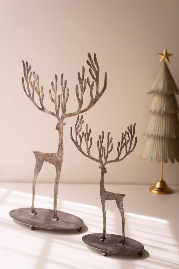 Set of 2 Rustic Metal Reindeer