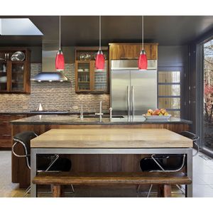 Milan 3'' Wide 1-Light Mini Pendant - Satin Nickel with Fire Red Glass 5