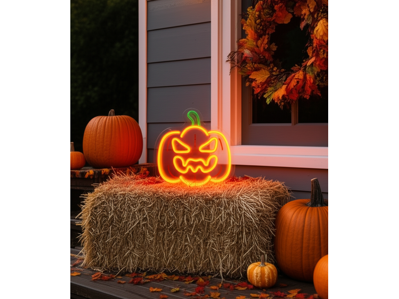 14" Orange Pumpkin Neon Light - Electric 3