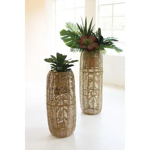Set of 2 Woven Seagrass Barrel Planters 4