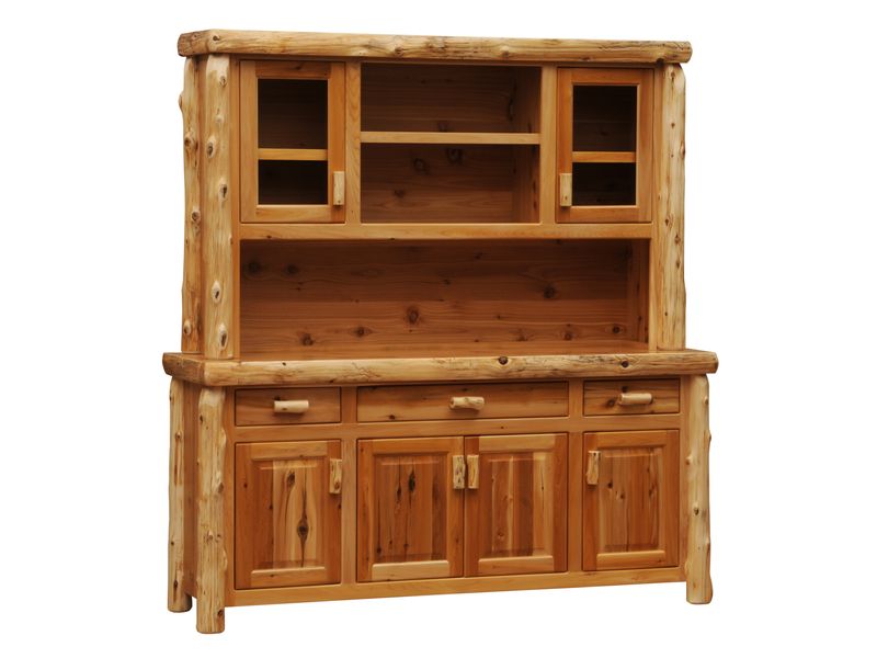 Cedar Log 75-inch Buffet & Hutch - with Shelving - Natural 2