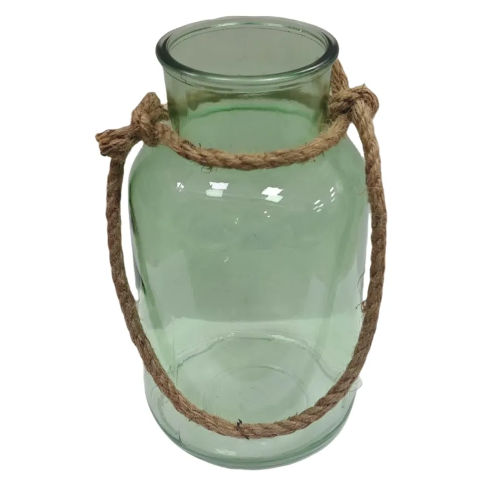 10" GREEN JAR WITH ROPE HANDLE
