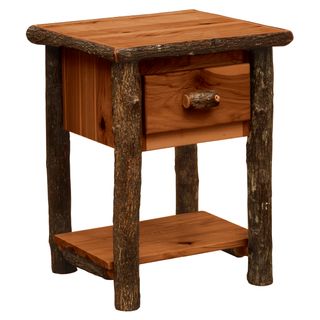 Hickory Log One Drawer End Table with Shelf - Cinnamon