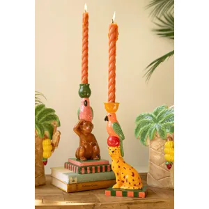Set of 2 Ceramic Cheetah and Monkey Taper Candle Holders 4