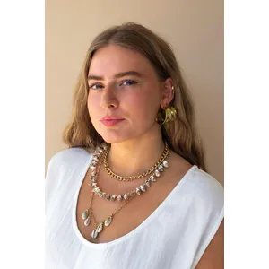 Gold-Tone Chain and Shell Bead Triple Swag Necklace 4