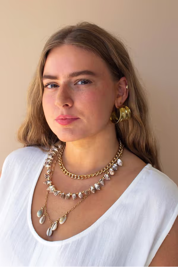 Gold-Tone Chain and Shell Bead Triple Swag Necklace