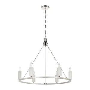 White Stone 30″ Wide 6-Light Chandelier - Polished Nickel 2