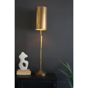 Antique Gold Table Lamp with Metal Barrel Shades 1