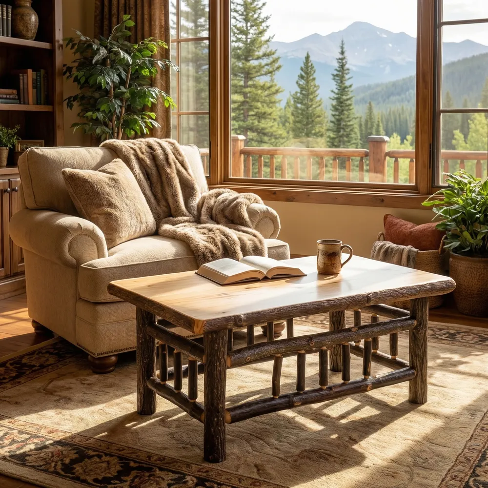 Hickory Log Square Coffee Table - 34-inch - Natural