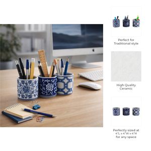 GERBERTON SET OF 3 BLUE PENCIL CUP 4 (IN) 10