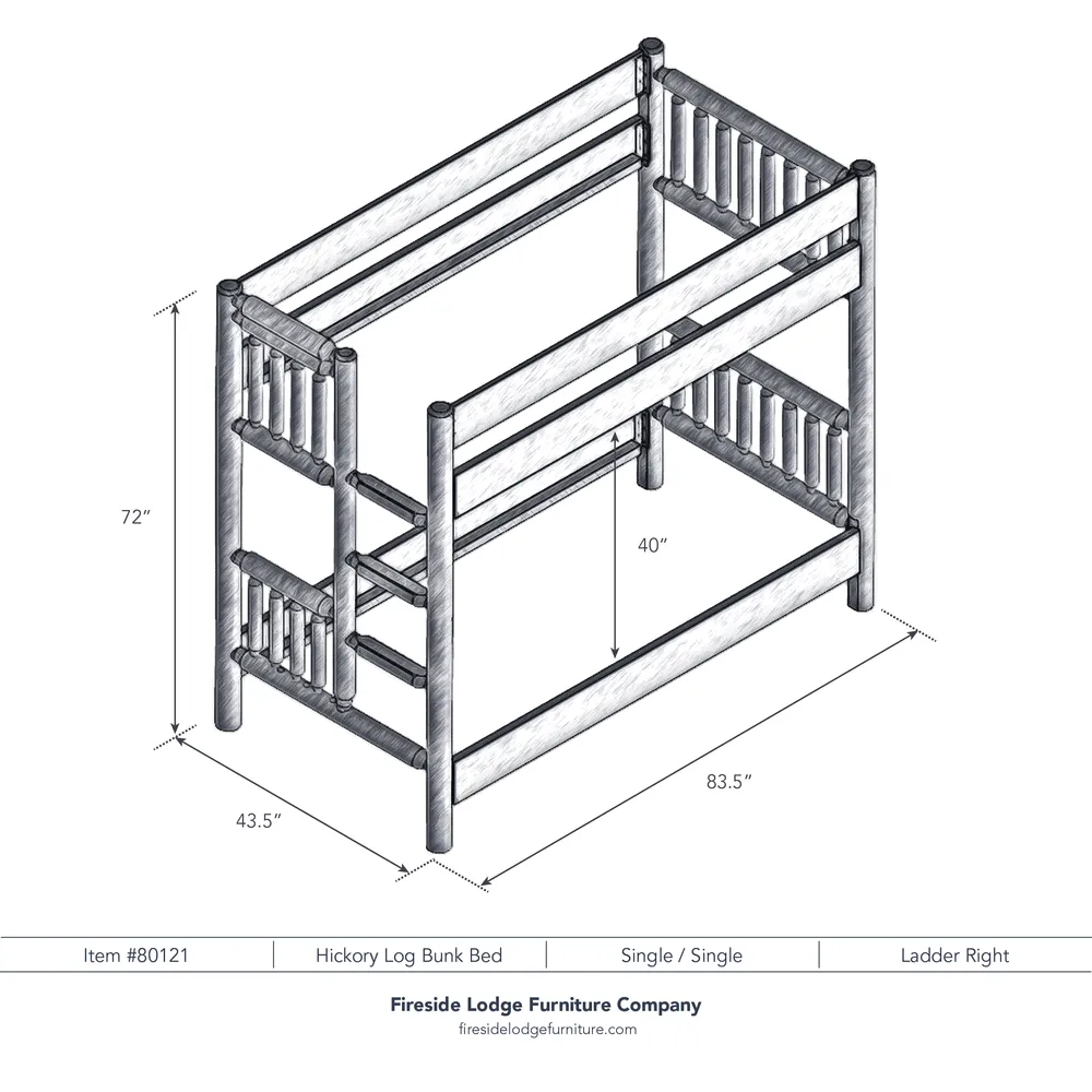 Hickory Log Bunk Bed - Single/Single - Ladder Right - Natural
