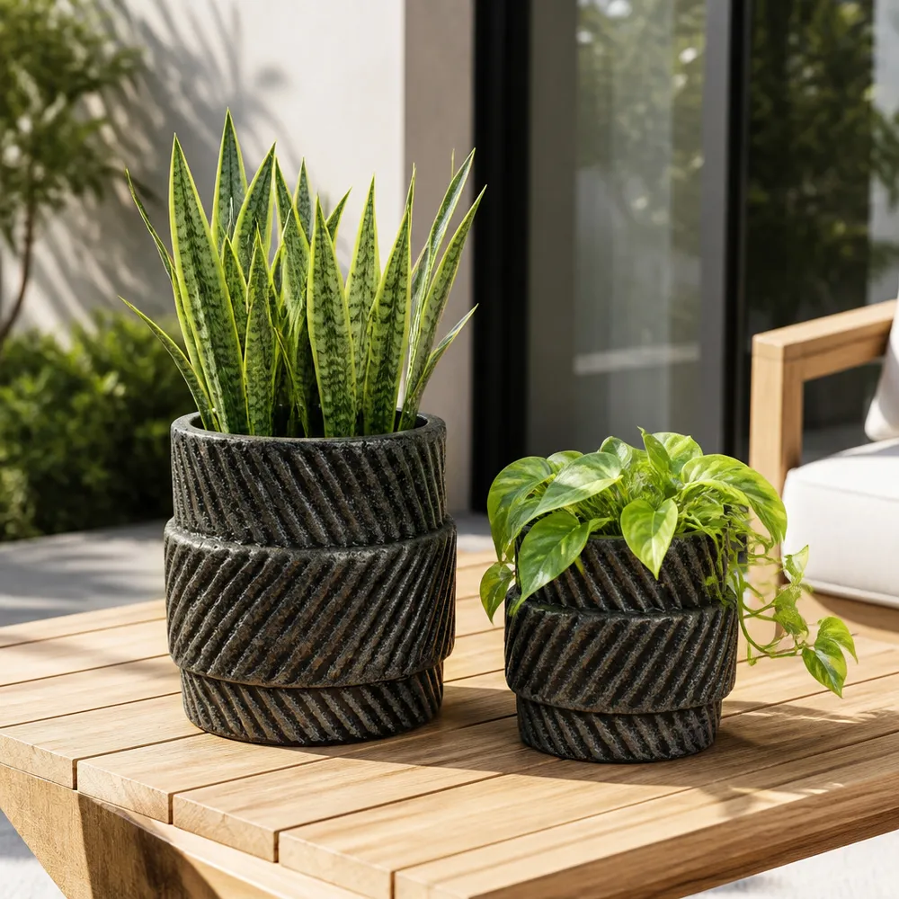 BELLCROSS SET OF 2 BLACK PLANTER 10 (IN)