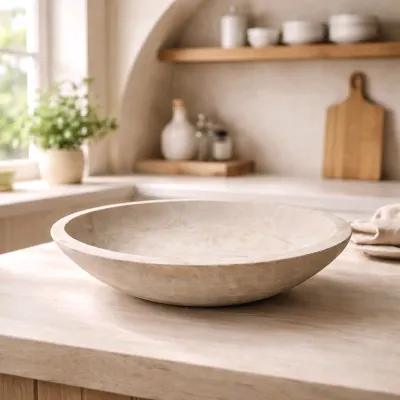 White Washed Wooden Bowl 12x12x2.5in