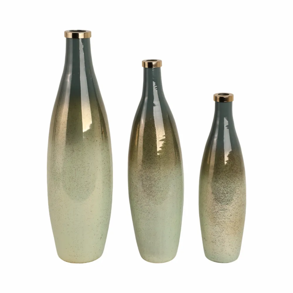 HOPESIDE SET OF 3 GREEN GLASS VASES 21 (IN)