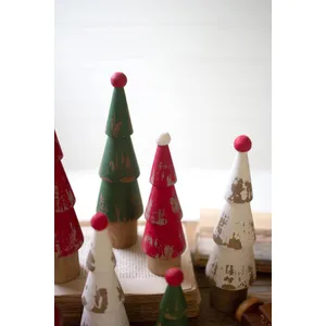Set of 9 Turned Wood Painted Christmas Trees 3