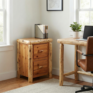 Cedar Log Two Drawer File Cabinet - Coffee
