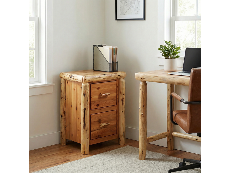 Cedar Log Two Drawer File Cabinet - Coffee 1