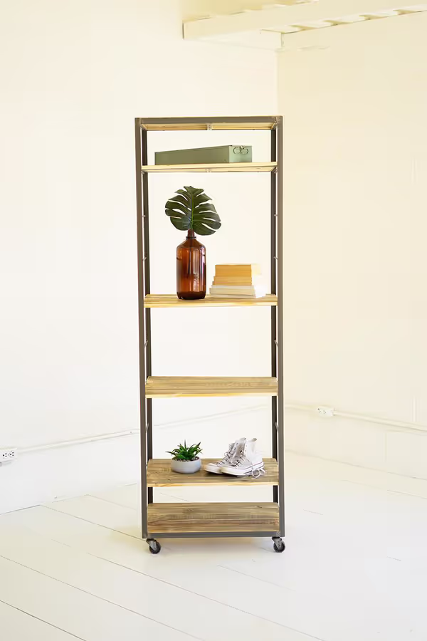 Tall Shelving Unit with Adjustable Recycled Wood Shelves