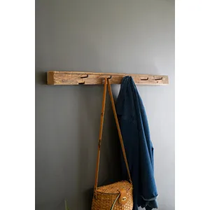 Recycled Wood Coat Rack with Forged Iron Hooks 3
