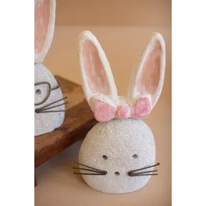 Set of 2 White-Wash Clay and River Rock Bunnies 2