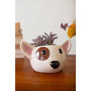 Set of 2 Ceramic Black and White Dog Head Planters 3