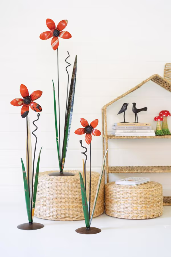 Set of 3 Recycled Iron Flowers