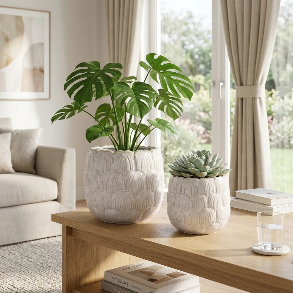 TATUMWOOD SET OF 2 IVORY PLANTER 7 (IN)