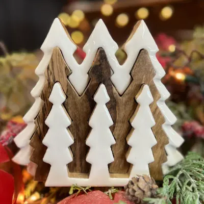 Wooden 3D Tree with White Enamel 6x7in