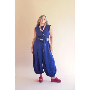 Challis Drawstring Balloon Pant / Blueberry 1