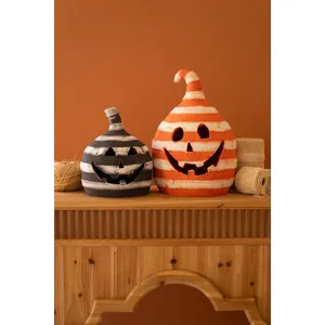 Set of 2 Painted Clay Striped Jack-O-Lanterns 3
